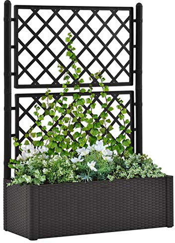 Homgoday Arriate con Enrejado y Sistema de riego automático Antracita Jardinera con Celosía de Madera Macetero con Soporte para Trepadora Cultivos Plantas