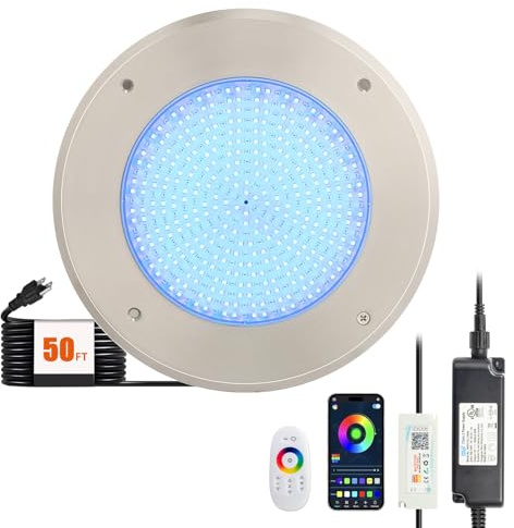 VINGLI 10in LED Swimming Pool Light 54W 120V RGBW Color with 3 Control Way (App/Remote/Manual Controller) for Inground Pools,IP68 Waterproof,50 FT Cord