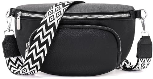 Rorimyth Sac Banane Femme Bandoulière Noir Petit Sacoche Femme bandoulière Cuir Vegan Sac bandouliere Tendance Sacs Banane Ville