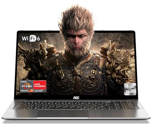 AOC 16,1 Zoll Laptop Ryzen7 5700U,bis zu 4.3GHz,RAM 16 GB DDR4 512 GB NVMe SSD, Tastatur mit Hintergrundbeleuchtung Computer,WiFi6,HDMI,1920 * 1080 FHD Computer,Metallgehäuse