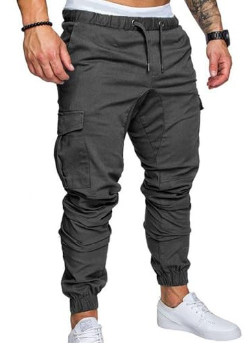 Digralne Pantalones de Trabajo Cargo Hombre Algodón Pantalones Casuales Exteriores Pantalones Ranger Cordón Cintura Elástica