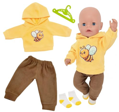Puppenkleidung 35-43cm,Kleidung Outfits für Baby Puppen,Baby Puppen puppenkleidung,New Born Baby Puppen,mit Biene Hoodie Hose Socken Hänger,Zubehör,für 14-18 Zoll Puppen