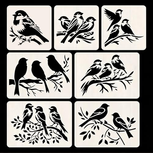 7pcs Bird Pattern Stencils for Painting, Plastic Flexible Stencils for Crafts, Reusable Drawing Template, Multifunctional Stencil Set for Walls Spray Paint Wood Paper and Creative Projects