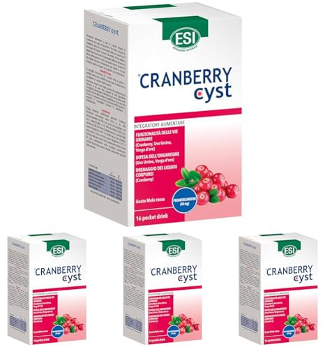 ESI - Cranberry Cyst, Integratore Alimentare con Uva Ursina, Utile per la Funzionalità delle Vie Urinarie e per la Difesa dell'Organismo, Senza Glutine e Vegano, 16 Pocket Drink (Confezione da 4)