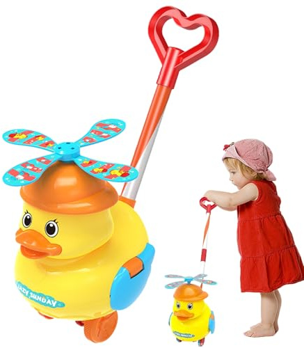 Girello Per Bambini - Paperella Gialla Da Spingere, Giocattolo Da Tirare Con Le Anatre, Ausilio Interattivo Per L'Apprendimento Del Bambino Con Suoni Ciarlatani E Movimento Ondulante, Supporta La