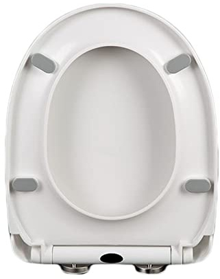 SXDMOUBK Asiento de Inodoro con Cierre Suave en Forma de D, Color Blanco, con Fijaciones Superiores, bisagras Ajustables de 360°, Sistema de liberación rápida con un botón para facilitar la