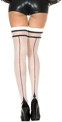 Women's Sheer Back Seam Cuban Heel Stockings (One Size, White/Black)