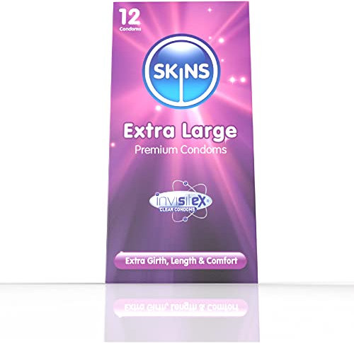 Skins Extra Large XL Condoms – Natural Latex Extra Large Condom; pre lubed for Comfort – 12 Pack