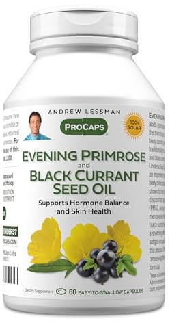 ANDREW LESSMAN Evening Primrose and Black Currant Seed Oil 60 Softgels - Soothes Physical Discomfort and Mood Swings Due to Menstrual Cycle, with Gamma-Linolenic, Omega-6 Fatty Acids, No Additives