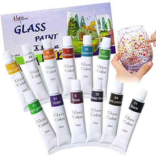 Baiway 12 Farben Glasfarben Set Wasserfest Ungiftige Farbe für Glas Permanente Glasmalerei-Kits für Erwachsene Glasmalerei Glasfarben Spülmaschinenfest