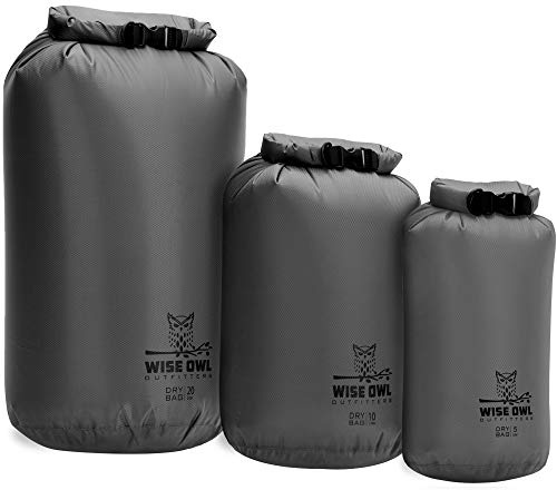 Wise Owl Outfitters Waterproof Dry Bag 3-Pack – Lightweight & Airtight 5L/10L/20L Small & Large Dry Bags for Kayaking, Beach, Travel, Boating, Hiking