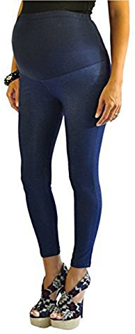 FuturaLondon full ankel blå längd bomull över bula moderskap denim look leggings jeggings *