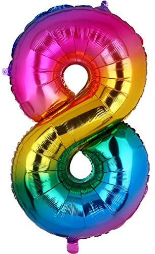 100CM Riesen Regenbogen Zahl 8 Folien Luftballons Number Mylar Helium Zahlenballon Hochzeit Geschenk-Deko Einhorn Geburtstag Party Dekoration XXL