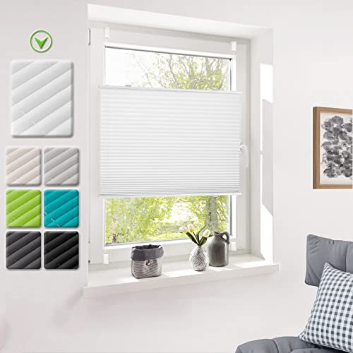 Deswell Plissee ohne Bohren Plisseerollo klemmfix Weiß B85 x H200 cm Plisseerollo Stoff Sonnenschutz Leicht zu Montieren & Verspannt kinderleichte Montage 4Locks für Fenster & Tür