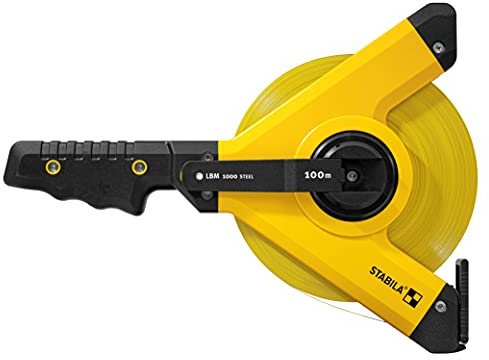 Stabila Rahmenbandmaß LBM 1000 STEEL, 100 m, Stahl-Messband mit metrischer Skala und NYLON-WRAP-Ummantelung, Universalhaken, bruchsicherer Rahmen, MID-Genauigkeit, LBM 1000, 100 m, Schwarz/Gelb