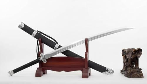 Chinese Sword,Black Gold Sabre(Forged High Carbon Steel Blades,Faux Leather Scabbard) Heat Treatment