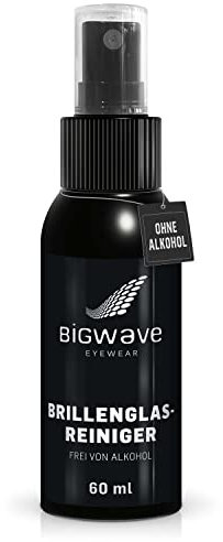 BIGWAVE Brillenreiniger zur streifenreien und schonenden Reinigung von allen Brillengläsern ohne Alkohol – 60ml Premium Brillenreinigungsspray auch perfekt für Sportbrillen, iPhones oder Laptops.