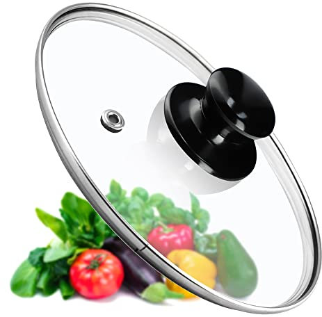 KADAX Couvercle en verre Ø 20 cm pour casseroles et poêles, avec trou vapeur intégré et poignée noire brillante, pour surveiller la cuisson sans interrompre le processus
