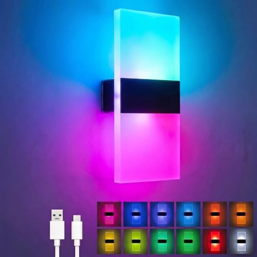 SURPALIG Rechargeable Wall Sconce, LED Wall Lights for Room Decor, RGB 12 Color, Remote Control, Battery Operated Wall Sconce 4000mAh, Dimmable, Cordless Wall Light for Bedroom Living Room, 1PCS
