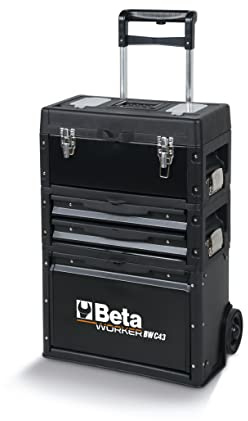 BETA - 4300E/21A Trolley Porta Utensili per Manutenzione con Struttura in Lamiera, Ruote Diametro 128 mm, Tre Moduli Sovrapponibili,Assortimento di 212 Utensili per Manutenzione Generale,Nero/Arancio
