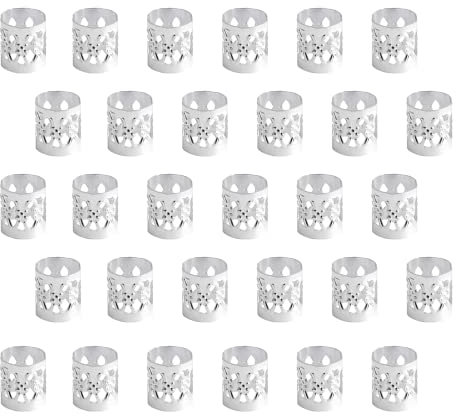Anillos Dreadlock de Aluminio, 30 Pcs Puños de Trenza para el Cabello, Accesorios de Peinado, Metal Puños, 8 x 9 mm