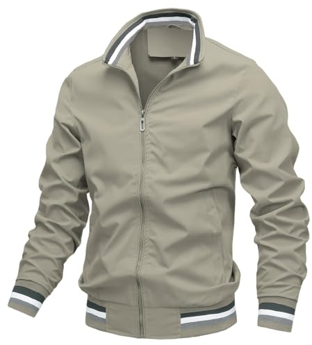 AIEOE Bomberjacka för män, lätt övergångsjacka, avslappnad ståkrage, höst, vår, bomberjacka, sportjacka med blixtlåsfickor, L-6XL = (EU/US S-4XL), gRÖN, XXL