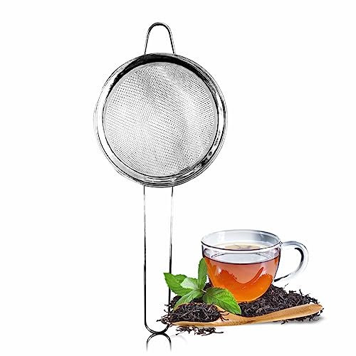 Tea Strainer Stainless Steel Sieve Fine Mesh Strainer Oil Sieve Filter for Loose Tea Cocktail Coffee Powder Sugar Flour Baking Colander Cooking Essentials Kitchen Supplies Home Accessories (1Pc)