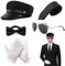 XNIVUIS 5 Stück Chauffeur-Kostüm-Zubehör, Neuheit, Fahrerkostüm, schwarzer Hut, Sonnenbrille, Fliege, Handschuhe, 1980er-Jahre, Gangster-Biker-Kostüm, Zubehör für Cosplay, Mottoparty (schwarz, 58)