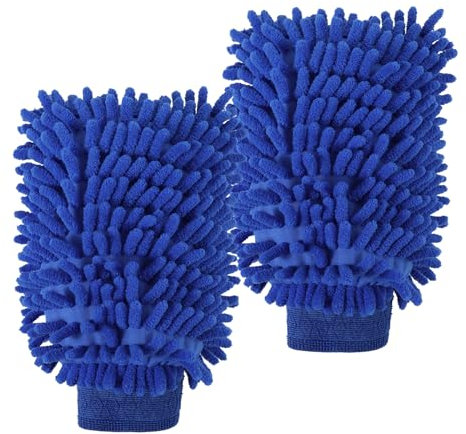 Giantree 2 Stück Zottel-Waschhandschuh Auto, Chenille Washing Glove extrem weiche & saugstarke Mikrofaser entfernt hartnäckigen Schmutz mühelos Kratzfreies Autoschwamm Außen Zottelhandschuh