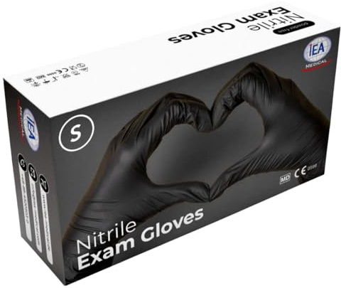 IEA Medical Nitrilhandschuhe S Schwarz 100 Stück, Einweghandschuhe, Reißfest, Untersuchungshandschuhe, Latexfreie Handschuhe, Einmalhandschuhe