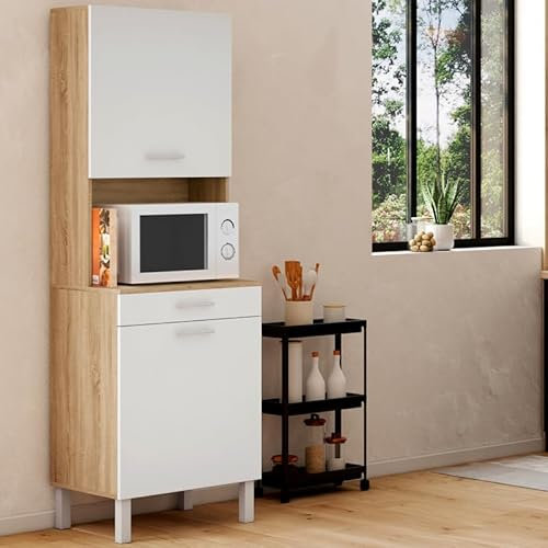 IDMarket - Aparador de cocina (60 cm, 2 puertas, cajón de haya y color blanco