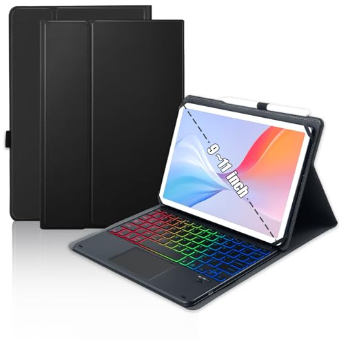 MePadKey Universal Touchpad Keyboard Case for 9.7,10.1,10.2,10.5,10.9,11 ipad/Samsung Tablet, Rainbow Backlight TrackPad Keyboard with Type-C Charging Port fit 9.7-11 inch Android (Black)