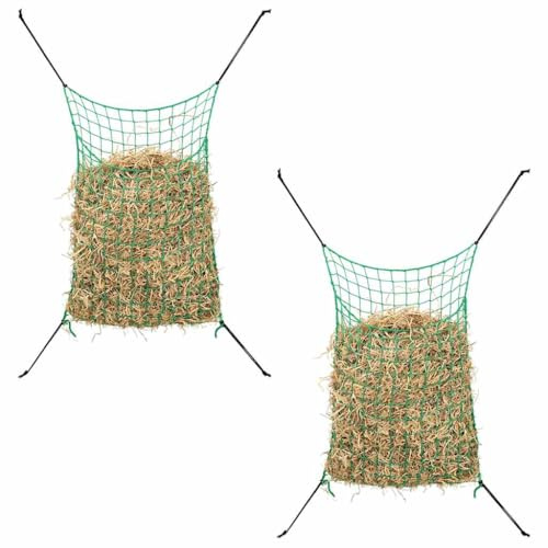 vidaXL Hay Nets Slow Feed Feeder for Horse - 2 Pack, Rectangular Shape, Green, PP Material, 200 x 120 cm, Weather