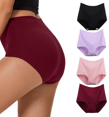 WEASIC Culotte Slip Femme Coton Taille Haute Culottes Coton pour Femme Culottes, Shorties et Strings Invisible lot Culotte Grande Taille sans Couture Microfibre Haute (4 Pack- Multicolore 3, M)