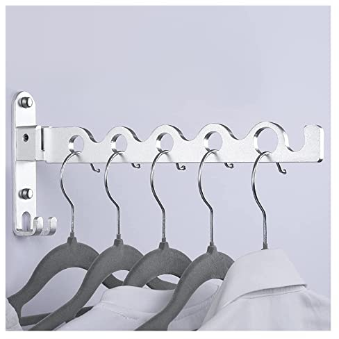 Wall Mount Folding Garment Hanger Laundry Drying Rack Clothes Airer Dryer Space-Saving Tower Rail for Laundry Room Bathroom Bar