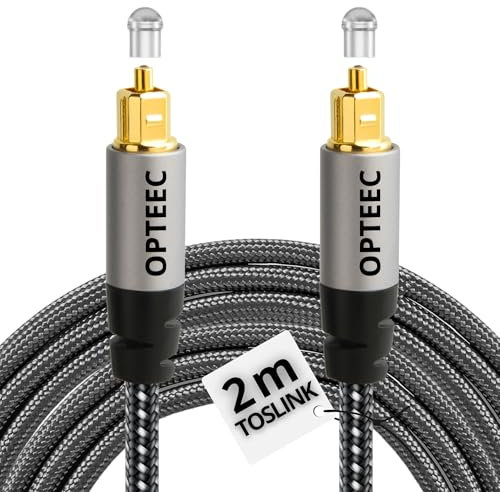 opteec® - Câble Optique Audio - 2M - Câble Optique Audio Toslink pour HOME CINEMA, BARRE DE SON, TV, SAMSUNG, BOSE, LG, SONY, SONOS, PS4, XBOX - Nylon Tressé Renforcé - Connecteur Plaqué Or (2M)