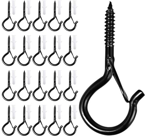 Lrocotanc Crochets à vis - 20 pièces de crochets à vis en acier inoxydable avec sécurité - Crochets de plafond et de mur pour suspendre des plantes en pot et des décorations de Noël（ Noir）