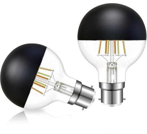 Vanpus B22 Bayonet LED Bulb 6W Dimmable,Warm White ，Half Chrome Black Top | ⌀80mm Pack of 2，CRI>90 Flicker-Free Eye-Caring, Vintage Decorative Light for Home, Office, Restaurant