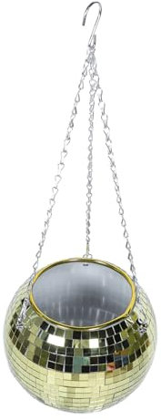 Sosoport Blumentopf Hanging Basket einhängekorb zimmerpflanzen pflanzfass biberschindeln Hängender Discokugel-Pflanzer Disco-Kugel-Pflanzgefäß zum Aufhängen Blumenhalter Plastik Golden