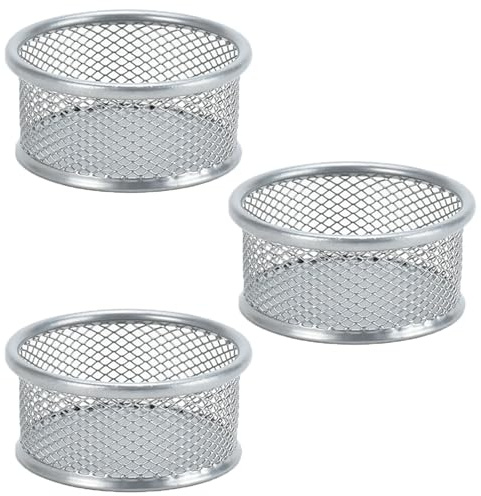 Lot de 3 supports en maille pour trombones de bureau en métal pour bureau, maison, école (argenté)