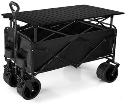 Chariot de Courses, Chariot Pliable de 150 L avec Roues, Plateau de Table élévateur, Chariot Utilitaire Portable pour activités de Plein air sur la Plage(Black,Type A)