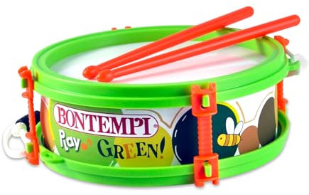 Bontempi | Petit Tambour Green avec Sangle, Complet avec Baguettes, Son Réaliste, Ø 150mm, Jeu Musical pour Enfants 18+ Mois
