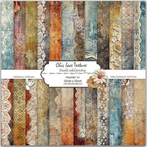 24 ark scrapbookpapper, 12x12 tum scrapbookingpapper Boho-mönster papperset, dubbelsidigt konsthantverk Decoupage-papper för DIY korttillverkning, hantverk, konstjournal, presentdekoration, fotoalbum