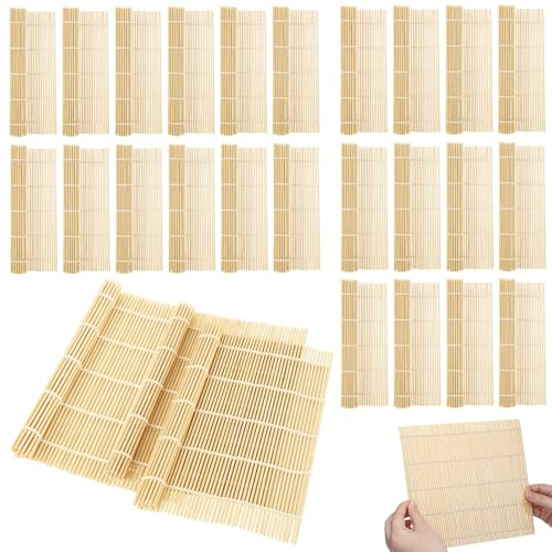 QTLCOHD 30 Pcs Bamboo Sushi Rolling Mat 9.5 x 9.5 Inch Bamboo Mats for Sushi Making Nonstick Kimbap Roller Bulk for Home Sushi Roll Party
