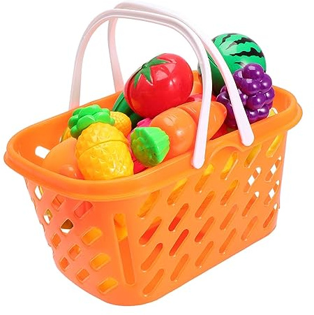 Gogogmee Jeu De Découpe De Fruits Et Légumes avec Panier Filet Jouets De Cuisine Mini-Aliments Simulés Jeu De Découpe