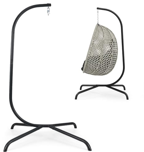 FANTASK Freistehendes Hängestuhlgestell, Hängesessel-Ständer bis 180 kg, C-Ständer für Hängesessel, Hängestuhl Gestell für Balkon, Terrasse, Garten, 107 x 105 x 197cm