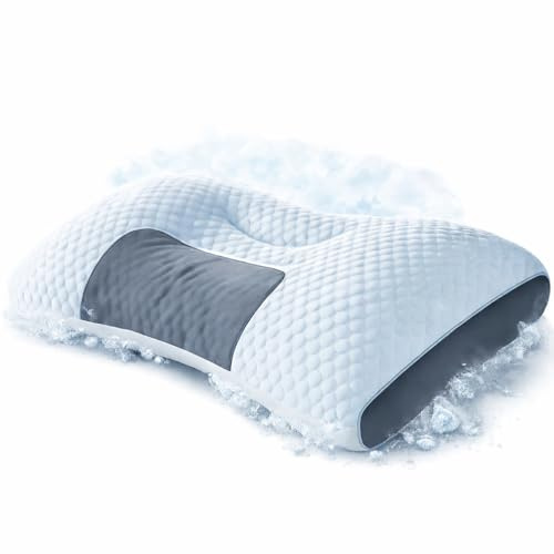 Cuscino antirussamento Yooje per chi dorme sulla schiena e sul fianco, fodera traspirante in seta di ghiaccio rinfrescante, design ergonomico, massaggio in rete 3D, supporto per la testa concavo (1)