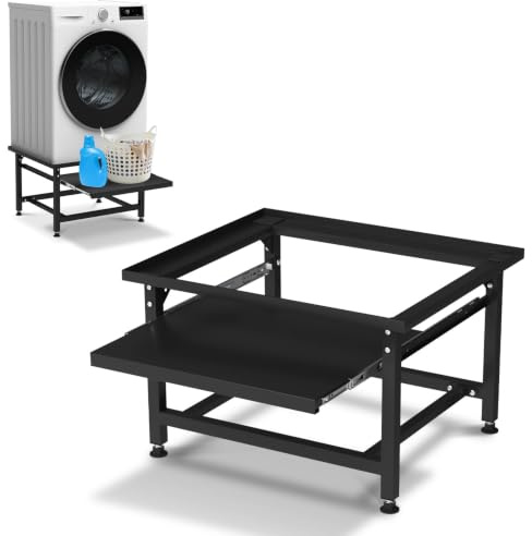 Joparri Tvättmaskinsunderrede 45,5 cm, med låda, justerbara fötter och antivibrationspads, rymmer upp till 200 kg, piedestal för tvättmaskin/torktumlare, svart
