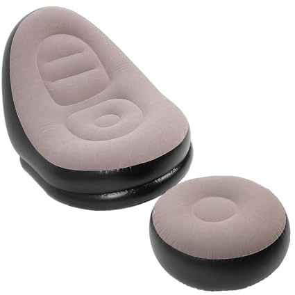 Eujgoov Canapé Gonflable, Chaise Longue à Air floqué Doux avec Pouf, Conception Pliante Portable à Gonflement Rapide pour Le Camping, Les Voyages, l'extérieur et l'intérieur (Café)