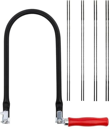 HSIXHAF Arco per sega da traforo Seghetto da Traforo manuale con 8 Lame (4#6#8#10#) e Arco per Metallo e Legno Impugnatura in Legno Lame Organizzate Tagli di Precisione Seghetto
